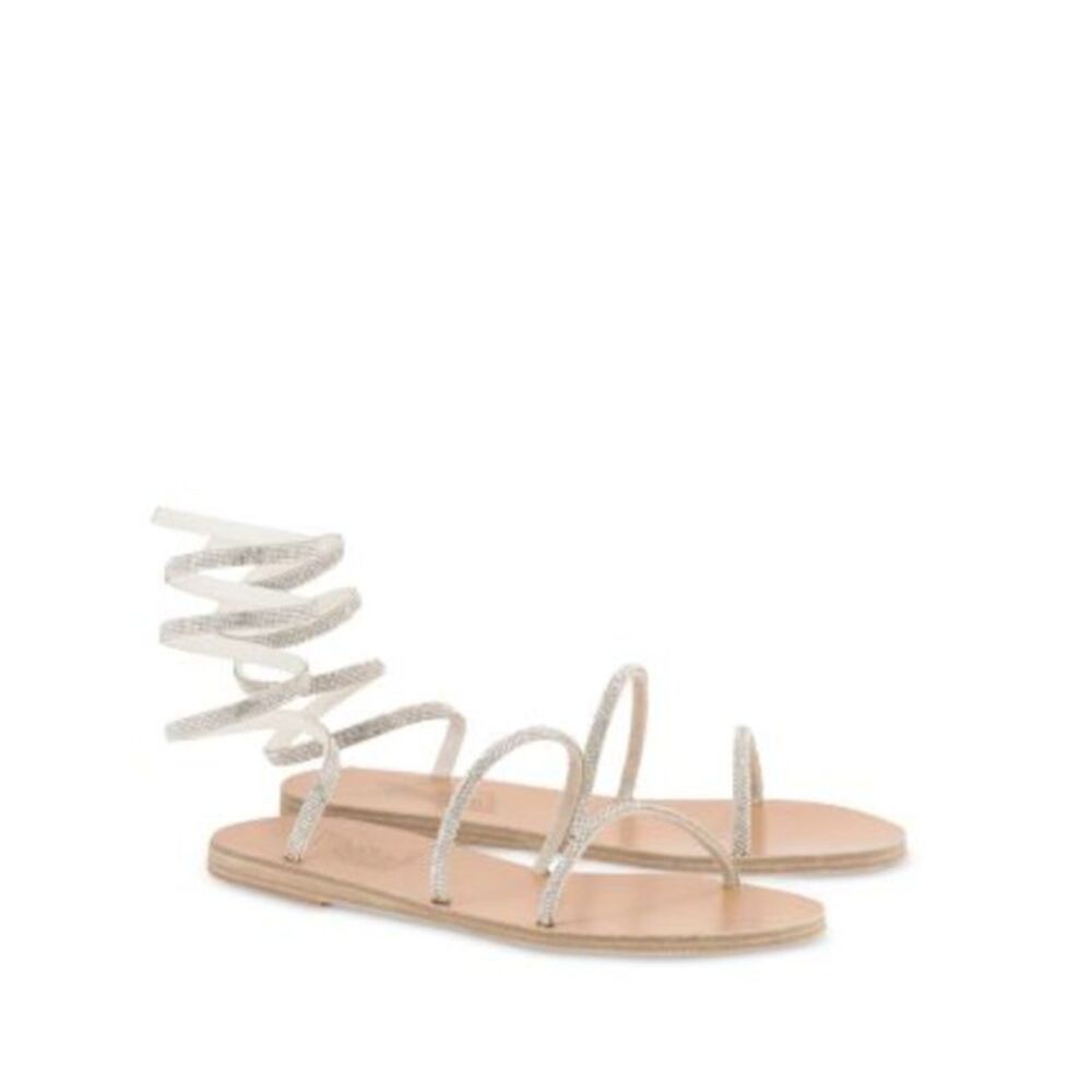 ANCIENT GREEK SANDALS Womens Silver Leg Wrap Ofis Toe Slip On Sandals Shoes 39